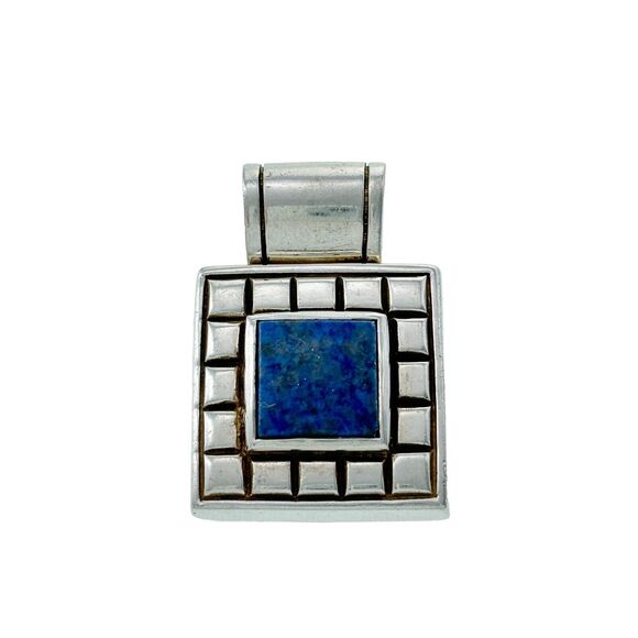 Vintage Sterling Silver 925 Geometric Lapis Lazuli Square Pendant - Picture 1 of 6